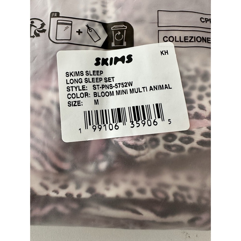 New SKIMS Sleep Set Medium Bloom Mini Multi Animal Pink Pajama Set Long Sleeve - Picture 15 of 16